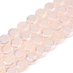 Chapelets de perles en verre opaque de couleur unie, de couleur plaquée ab , demi-plaqué, facette, octogone, rose brumeuse, 7~8x7~8x4mm, Trou: 1.2mm, Environ 72 pcs/chapelet, 20.47 pouce (52 cm)