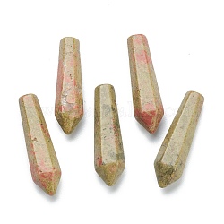 Natural Unakite Pointed Beads, Healing Stones, Reiki Energy Balancing Meditation Therapy Wand, Bullet, Undrilled/No Hole Beads, Faceted, for Wire Wrapped Pendants Making, 29~33x7.5~8.5mm