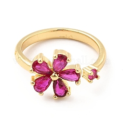 Открытое кольцо-манжета с кубическим цирконием вишневого цвета, стеллаж для латунных украшений для женщин, без кадмия и без свинца, реальный 18k позолоченный, размер США 8 (18.1 мм)