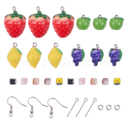 Diy earring makings, с подвесками из фруктовой смолы, латунные серьги и крючки, 304 штырь из нержавеющей стали, Гальванические стеклянные бусины, разноцветные, 20x12x12 мм, отверстие : 2 мм