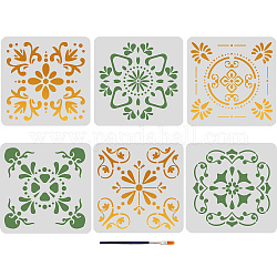 Mayjoydiy nous 1 set bohemian tile pet évider dessin peinture pochoirs, pour scrapbooking bricolage, album photo, avec 1 pinceaux d'art, carrée, 300x300mm, 6 pièces / kit