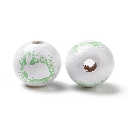 Ostern Thema bedruckte europäische Holzperlen, Großloch perlen, rund mit Hasenmuster, hellgrün, 16x14.5 mm, Bohrung: 4 mm