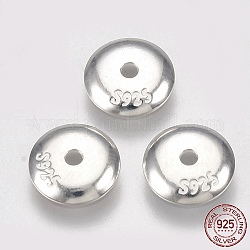 925 casquette de perle en argent sterling, apetalous, avec 925 timbre, plat rond, couleur d'argent, 7x1mm, Trou: 1mm, environ 6 mm de diamètre intérieur