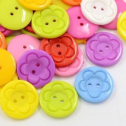 Акриловые кнопки швейные для дизайна одежды, пластиковые пуговицы , 2-луночное, окрашенные, плоские круглые с цветочным узором, разноцветные, 16x3 мм, отверстие : 1 мм