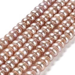 Fili di perle di perle d'acqua dolce coltivate naturali, grado 5 un, rondelle, marrone rosato, 5~6x4~5mm, Foro: 0.8 mm, circa 82~94pcs/filo, 14.17''~14.37'' (36~36.5 cm)