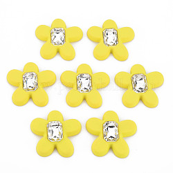 Cabochons en strass acrylique de style caoutchouté, facette, fleur, jaune, 33.5x34.5x6.5mm