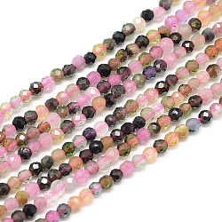 Chapelets de perles en tourmaline naturelle, facette, ronde, teinte, 2x2mm, Trou: 0.5mm, Environ 188 pcs/chapelet, 15.9 pouce