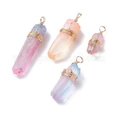 Wholesale Electroplate Natural Quartz Crystal Charms 