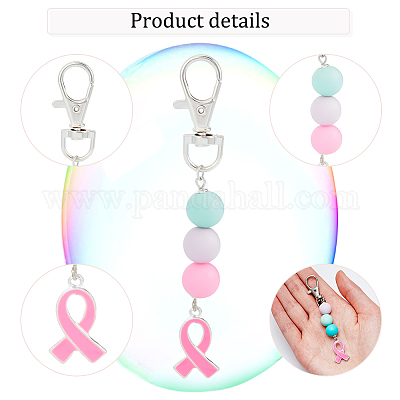 Wholesale PH PandaHall 8pcs Pink Ribbon Awareness Keychains Silicone Bead  Keychain Lanyards Bag Pendant Ribbon Breast Cancer Awareness Ribbon Key  Chain Gift for Mom 