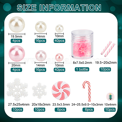 BENECREAT 173PCS Christmas Vase Filled with Pearls, Pink Candle Filled with  Plastic Pearls, Candy Canes and Snowflake Polymer Clay and Flat Round