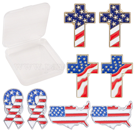 SUNNYCLUE 1 Box 8pcs 4 Styles American Flag Lapel Pins USA America Country Enamel Pin Badge Breast Cancer Awareness and Land Shape Friendship Symbol Brooch for Jewellery Making Accessories JEWB-SC0001-01-1