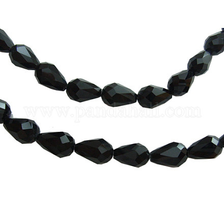 Black Faceted Glass Teardrop Beads Strands X-GS013-27-1