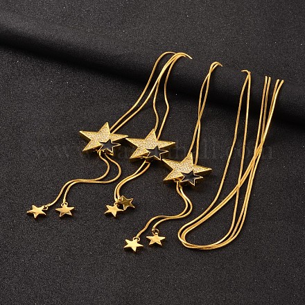 Émail longues alliage réglable colliers étoile strass lariat NJEW-F194-06G-1