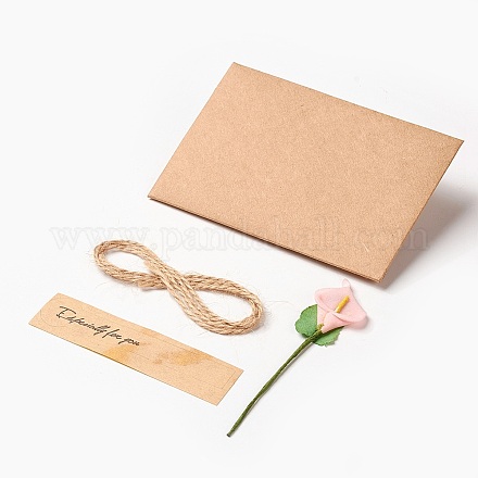 クラフト紙グリーティングカードとクラフト紙の封筒  紙のステッカーと内側のページ  ドライウォーター栗の花  ジュートより糸  ピンク  10.4x7.1cm DIY-WH0094-05A-1
