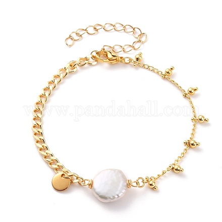 Pulseras de eslabones de perlas keshi de perlas barrocas naturales BJEW-JB05803-04-1