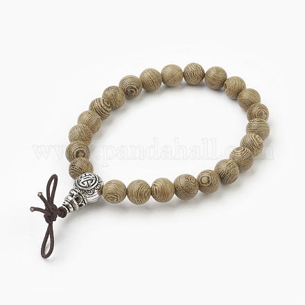 Perles de bois de santal rondes teintes naturelles bracelets extensibles BJEW-JB03844-02-1