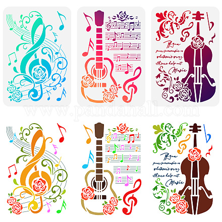 FINGERINSPIRE 3PCS Music Notes Stencil 8.3x11.7 inch Plastic PET Stencil Sets Guitar Template Cello Stencil Notes Stencil Musical Score Template Large Stencil for Furniture Wall Floor DIY-WH0394-0052-1