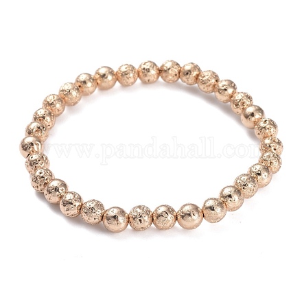 Bracciali elasticizzati con perle di roccia lavica naturale galvanica BJEW-G623-01LG-6mm-1