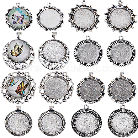 Sunnyclue 16 pièces 8 styles style tibétain plat rond alliage pendentif cabochon supports TIBEP-SC0002-50-1
