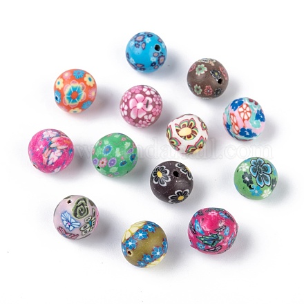 Perles en pâte polymère avec motif de fleurs manuelles X-CLAY-Q175-M-1
