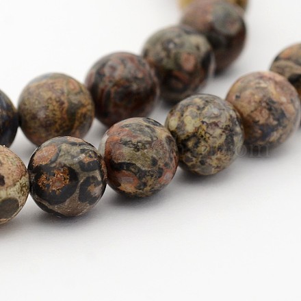 Brins de perles rondes en jaspe en peau de léopard naturel G-P070-77-3mm-1
