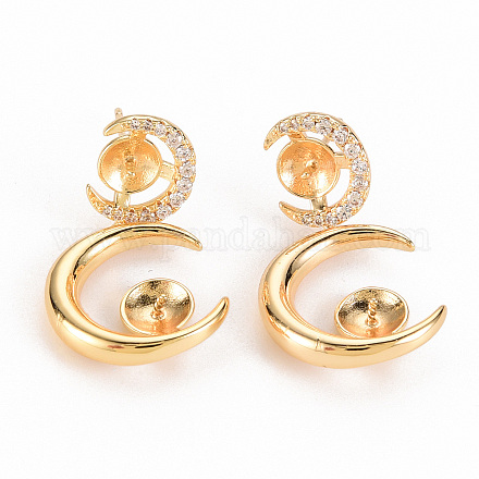 Brass Micro Pave Clear Cubic Zirconia Earring Findings KK-S356-253-NF-1