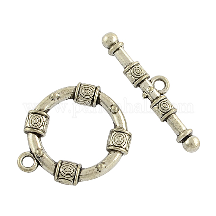 Flat Round Tibetan Style Toggle Clasps TIBE-2204-AS-RS-1