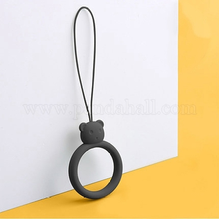 クマの形をしたリング シリコン携帯電話の指輪  指リングショートハンギングランヤード  ブラック  9.5~10cm  リング：40x30x9mm MOBA-PW0001-20F-1