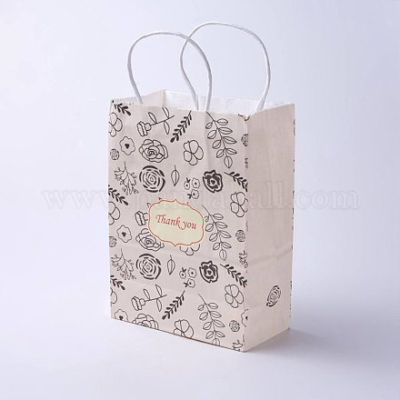 クラフト紙袋  ハンドル付き  ギフトバッグ  ショッピングバッグ  長方形  花柄  パパイヤホイップ  27x21x10cm CARB-E002-M-S04-1