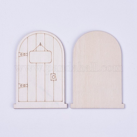 木製の妖精のドアの装飾  アンティークホワイト  8.8x6x0.2~0.3cm WOOD-WH0017-02D-1