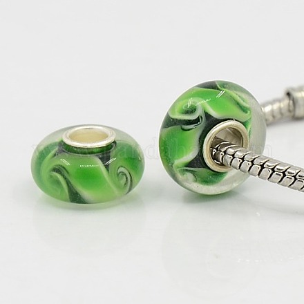 Green Handmade Lampwork Glass European Large Hole Beads for Biagi Bracelets X-LPDL-B001-190-1