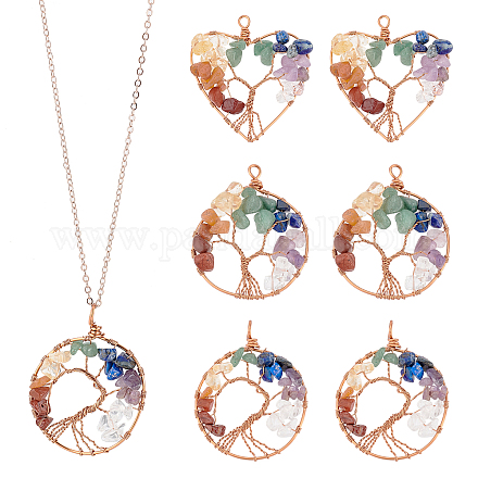SUPERFINDINGS 6Pcs 3 Styles Crystal Tree of Life Wire Wrapped Pendant 53.5~54.5x42~45.5mm Quartz 7 Chakra Crystals Gemstone Charms Life of Tree Pendant Charms for Jewelry Making FIND-FH0004-66-1