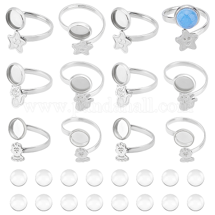UNICRAFTALE 18 Sets Size 6/7 Cuff Rings Cabochon Domes Set Cat Star Pattern Blank Cuff Rings Bases 304 Stainless Steel Cabochon Ring Bezel Tray with Glass Cabochons for DIY Open Rings STAS-UN0039-46-1
