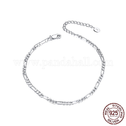 Rhodium Plated 925 Sterling Silver Figaro Chain Anklet AJEW-F162-009P-1