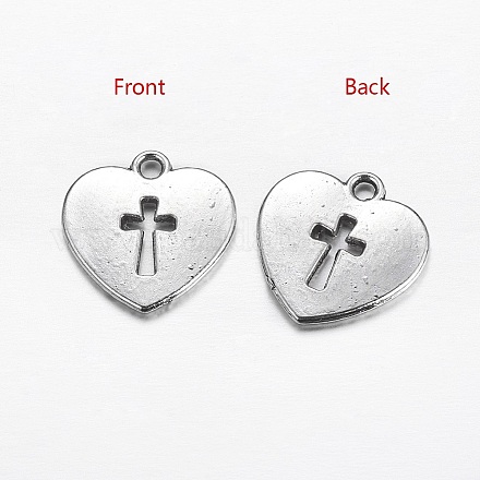 Tibétain coeur en alliage de style avec pendentifs croix X-TIBEP-Q043-197-RS-1