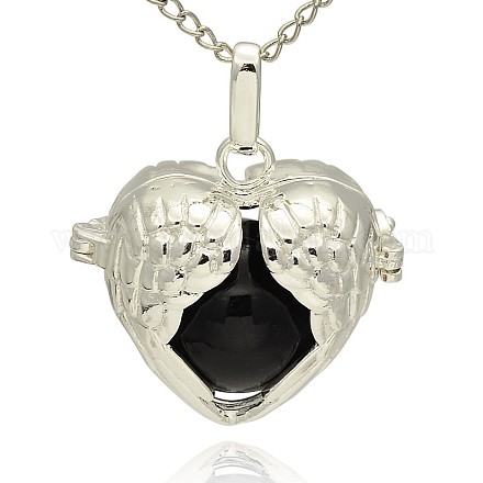 Silver Color Plated Brass Hollow Heart Cage Pendants KK-J241-05S-1