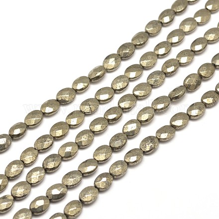 Faceted Oval Natural Pyrite Beads Strands G-I126-13-14x10mm-1