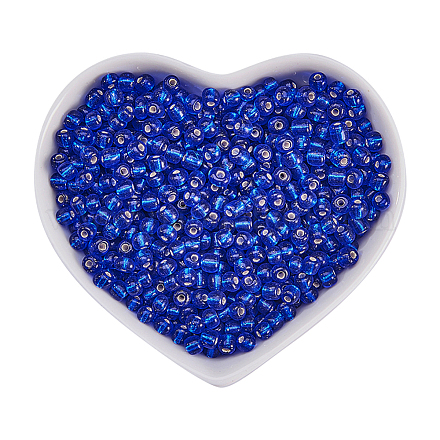 オーナランド6/0ガラスシードビーズ  銀並ぶ丸い穴  丸い小さなビーズ  ブルー  4mm  穴：1.5mm  約1500個/袋 SEED-OL0003-09-4mm-13-1