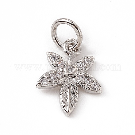 Brass Micro Pave Clear Cubic Zirconia Leaf Charms ZIRC-F132-42P-1