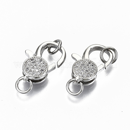 Brass Micro Pave Clear Cubic Zirconia Lobster Claw Clasps KK-S356-111P-NF-1