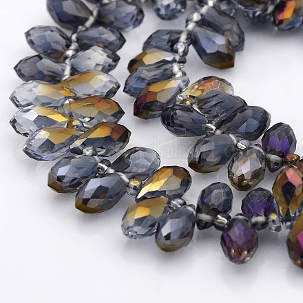 Half Plated Faceted Teardrop Electroplate Glass Pendants Beads Strands GLAA-A023A-HP01-1