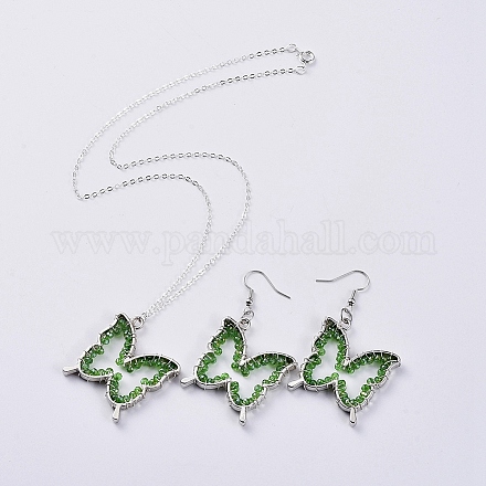 Glass Dangle Earring & Pendant Necklace Jewelry Sets SJEW-JS01076-03-1