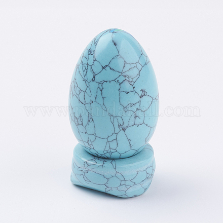 合成ターコイズディスプレイ装飾  ベース付き  卵形の石  56mm  卵：47x30mm DJEW-G018-05-1