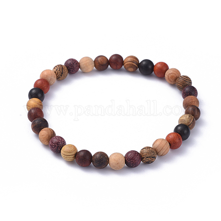 Wood Beads Stretch Bracelets BJEW-JB05050-01-1