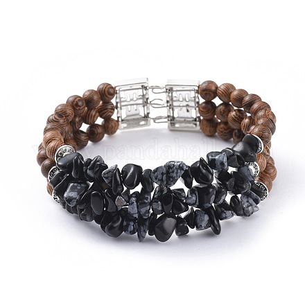 Trois boucles de bracelets en perles de puce en obsidienne naturelle BJEW-JB04657-04-1
