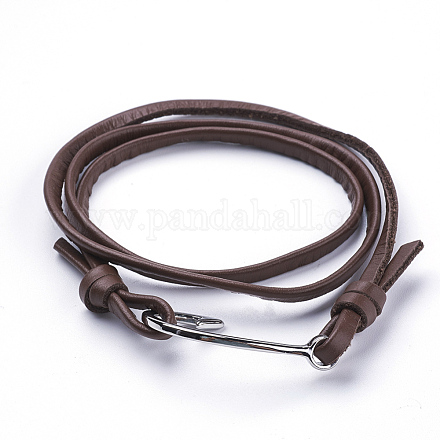 Three Loops Leather Cord Wrap Bracelets BJEW-F291-18B-1