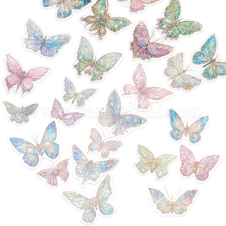 CRASPIRE 20Pcs Butterfly Holographic Stickers Transparent Laser Waterproof Stickers Resin Self Adhesive Laser Sticker for DIY Scrapbooking Diary Daily Planner Water Bottle Laptop DIY-CP0008-92-1