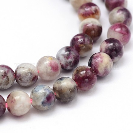 Brins de perles rondes en tourmaline avec fleurs de prunier naturel G-P114-08-6mm-1