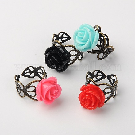Fashionable Gift Ideas for Girlfriend Resin Flower Rings RJEW-PJR014-1
