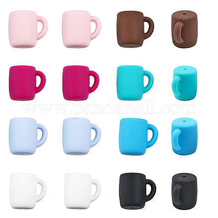 Chgcraft 16 Stück 8 Farben Kaffeetassenform Silikonperlen für DIY-Halsketten SIL-CA0001-83-1